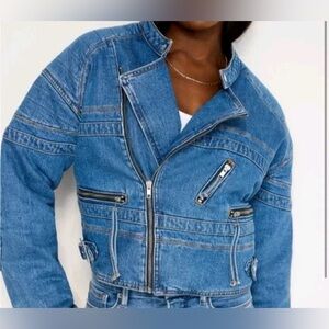 Good American moto Jean jacket size LARGE NWT